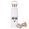 Stainless steel White with wooden lid (bamboo), double wall, 750ml