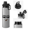 Metallic water bottle with safety cap, 850ml aluminum