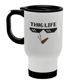 thug life, Stainless steel travel mug with lid, double wall white 450ml