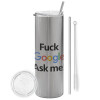 Eco friendly stainless steel Silver tumbler 600ml, with metal straw & cleaning brush