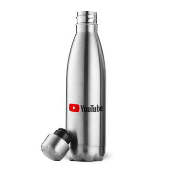 Youtube, Μεταλλικό παγούρι θερμός Inox (Stainless steel), διπλού τοιχώματος, 500ml