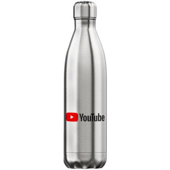 Youtube, Μεταλλικό παγούρι θερμός Inox (Stainless steel), διπλού τοιχώματος, 750ml