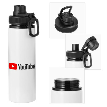 Youtube, Μεταλλικό παγούρι νερού με καπάκι ασφαλείας, αλουμινίου 850ml