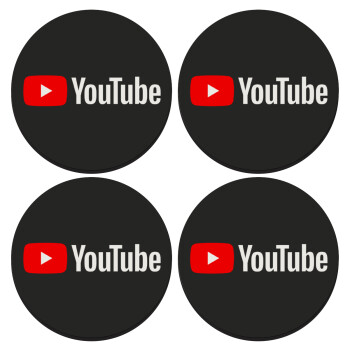 Youtube, SET of 4 round wooden coasters (9cm)