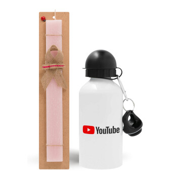 Youtube, Easter Set, metallic aluminum bottle (500ml) & aromatic flat Easter candle (30cm) (PINK)