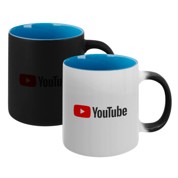 Youtube, Κούπα Μαγική εσωτερικό μπλε, κεραμική 330ml που αλλάζει χρώμα με το ζεστό ρόφημα (1 τεμάχιο)