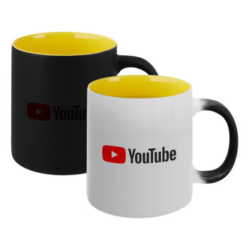 Youtube, Κούπα Μαγική εσωτερικό κίτρινη, κεραμική 330ml που αλλάζει χρώμα με το ζεστό ρόφημα (1 τεμάχιο)