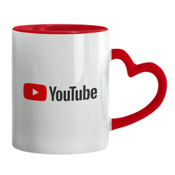 Youtube, Mug heart red handle, ceramic, 330ml