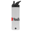 Metallic thermos bottle with straw & handle, stainless steel (Stainless steel 304), double-walled, 600ml.