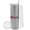 Eco friendly stainless steel Silver tumbler 600ml, with metal straw & cleaning brush