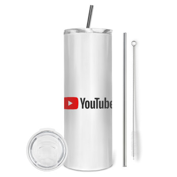 Youtube, Eco friendly stainless steel tumbler 600ml, with metal straw & cleaning brush