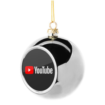 Youtube, Silver 8cm Christmas tree ball ornament