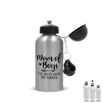 Mom of boys i feel like im already tired tomorrow, Metallic water jug, Silver, aluminum 500ml