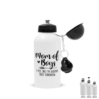 Mom of boys i feel like im already tired tomorrow, Metal water bottle, White, aluminum 500ml