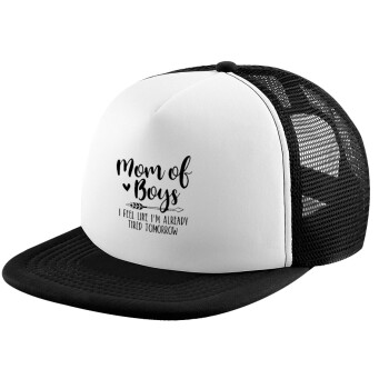 Mom of boys i feel like im already tired tomorrow, Καπέλο Ενηλίκων Soft Trucker με Δίχτυ Black/White (POLYESTER, ΕΝΗΛΙΚΩΝ, UNISEX, ONE SIZE)