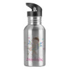 Water bottle Silver with straw, stainless steel 600ml