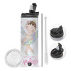 Travel Tumbler 2 Lids, with metal straw & cleaning brush (Stainless steel 304 Food grade, BPA free, 600ml)