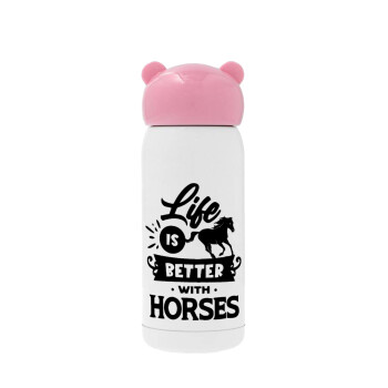 Life is Better with a Horses, Pink stainless steel thermal flask, 320ml