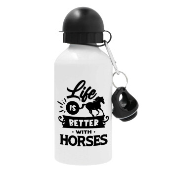 Life is Better with a Horses, Μεταλλικό παγούρι νερού, Λευκό, αλουμινίου 500ml