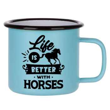 Life is Better with a Horses, Κούπα Μεταλλική εμαγιέ ΜΑΤ σιέλ 360ml