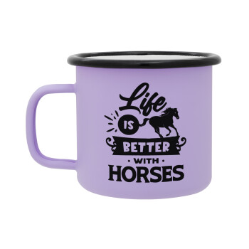 Life is Better with a Horses, Κούπα Μεταλλική εμαγιέ ΜΑΤ Light Pastel Purple 360ml