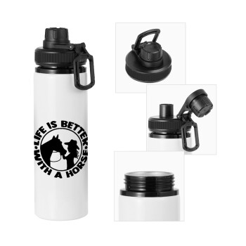 Life is Better with a Horse, Metal water bottle with safety cap, aluminum 850ml