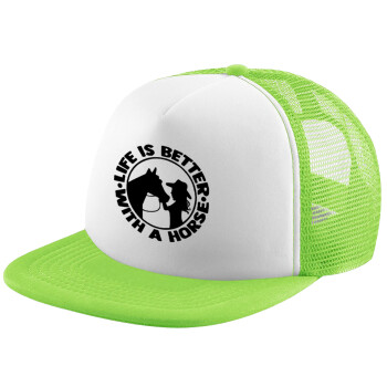 Life is Better with a Horse, Καπέλο παιδικό Soft Trucker με Δίχτυ ΠΡΑΣΙΝΟ/ΛΕΥΚΟ (POLYESTER, ΠΑΙΔΙΚΟ, ONE SIZE)