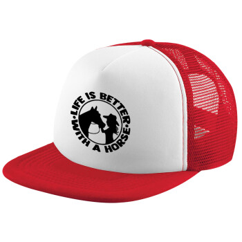 Life is Better with a Horse, Children's Soft Trucker Hat with Red/White Mesh (POLYESTER, CHILDREN'S, ONE SIZE)