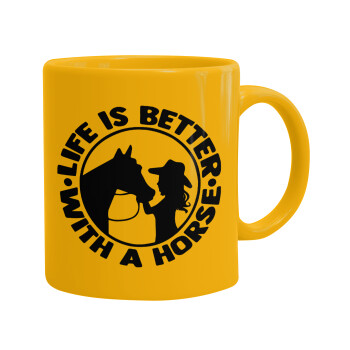 Life is Better with a Horse, Ceramic coffee mug yellow, 330ml