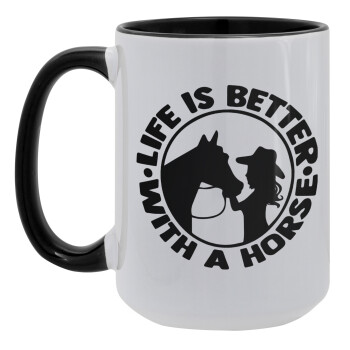 Life is Better with a Horse, Κούπα Mega 15oz, κεραμική Μαύρη, 450ml