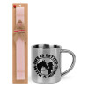 Easter Set, metallic thermal cup (300ml) & aromatic flat Easter candle (30cm) (PINK)