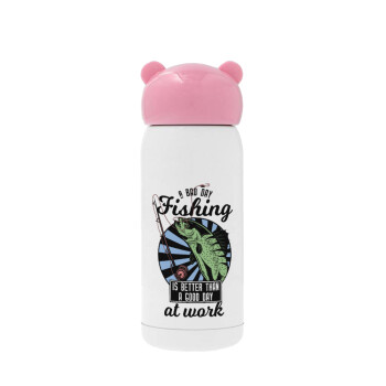 A bad day FISHING is better than a good day at work, Pink stainless steel thermal flask, 320ml