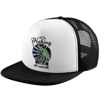 A bad day FISHING is better than a good day at work, Καπέλο Ενηλίκων Soft Trucker με Δίχτυ Black/White (POLYESTER, ΕΝΗΛΙΚΩΝ, UNISEX, ONE SIZE)