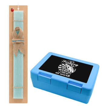 A bad day FISHING is better than a good day at work, Easter Set, children's snack container BLUE & Easter aromatic flat candle (30cm) (TURQUOISE)