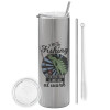 Tumbler stainless steel Silver 600ml, with metal straw & cleaning brush