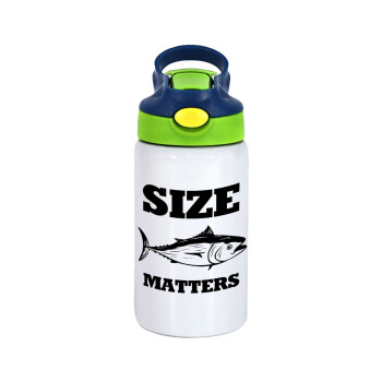 Size matters, Children's hot water bottle, stainless steel, with safety straw, green, blue (350ml)