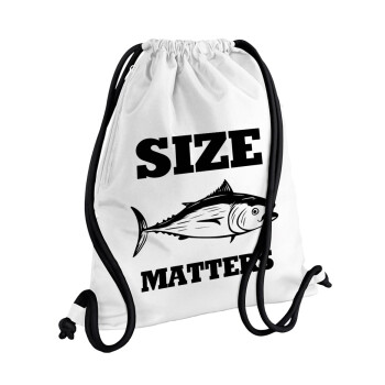 Size matters, Τσάντα πλάτης πουγκί GYMBAG λευκή, με τσέπη (40x48cm) & χονδρά κορδόνια