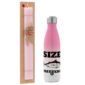 Size matters, Easter Set, Metallic pink/white (Stainless steel) thermos, double-walled, 500ml & aromatic flat Easter candle (30cm) (PINK)