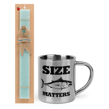 Size matters, Easter Set, metallic thermal cup (300ml) & aromatic flat Easter candle (30cm) (TURQUOISE)