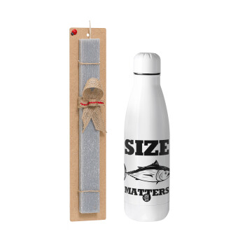 Size matters, Easter Set, metallic stainless thermos bottle (500ml) & scented flat Easter candle (30cm) (GRAY)