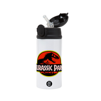 Jurassic park, Children's hot water bottle, stainless steel, with safety straw, Black (360ml) BPA-FREE