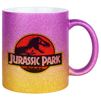 Jurassic park, Κούπα Χρυσή/Ροζ Glitter, κεραμική, 330ml