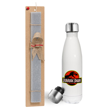 Jurassic park, Easter candle, metallic white thermos bottle (500ml) & aromatic flat candle (30cm) (GRAY)