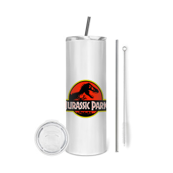 Jurassic park, Eco friendly ποτήρι θερμό (tumbler) από ανοξείδωτο ατσάλι 600ml, με μεταλλικό καλαμάκι & βούρτσα καθαρισμού