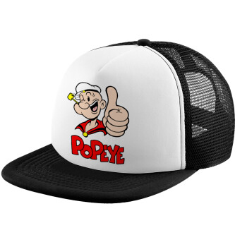 Popeye the sailor man, Καπέλο Ενηλίκων Soft Trucker με Δίχτυ Black/White (POLYESTER, ΕΝΗΛΙΚΩΝ, UNISEX, ONE SIZE)