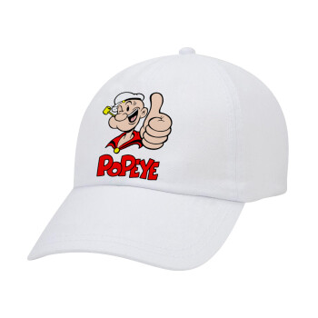 Popeye the sailor man, Καπέλο Ενηλίκων Baseball Λευκό 5-φύλλο (POLYESTER, ΕΝΗΛΙΚΩΝ, UNISEX, ONE SIZE)