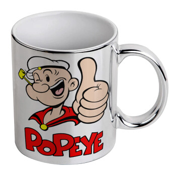 Popeye the sailor man, Mug ceramic, silver mirror, 330ml