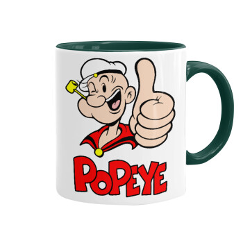 Popeye the sailor man, Κούπα χρωματιστή πράσινη, κεραμική, 330ml