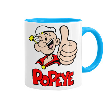 Popeye the sailor man, Κούπα χρωματιστή γαλάζια, κεραμική, 330ml