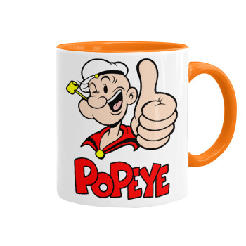 Popeye the sailor man, Κούπα χρωματιστή πορτοκαλί, κεραμική, 330ml